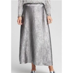 Chicos Pull On Metallic Lurex A Line Maxi Skirt Silver Size 3/XL‎ Holiday Events